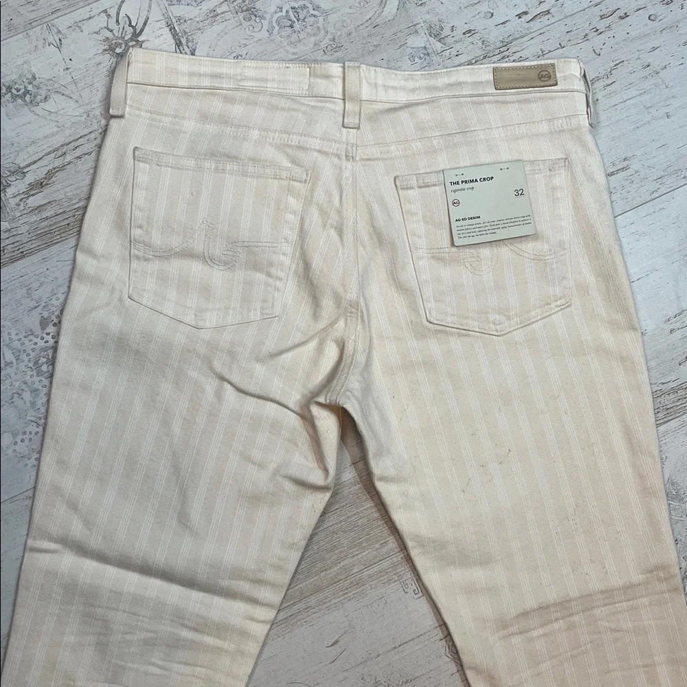 AG Adriano Goldschmied Ag-Ed Denim The Prima Crop Cigarette Cream Striped 32